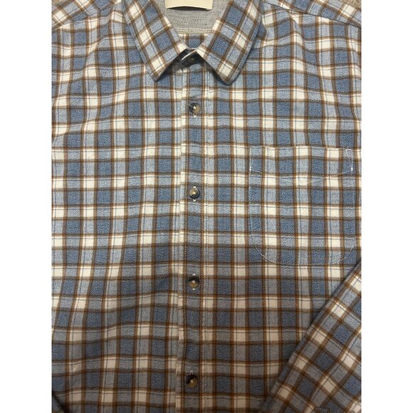 Scotch & Soda Mens Large Blue & Brown Plaid Button-Down Shirt 100% Cotton Long S - Picture 6 of 7